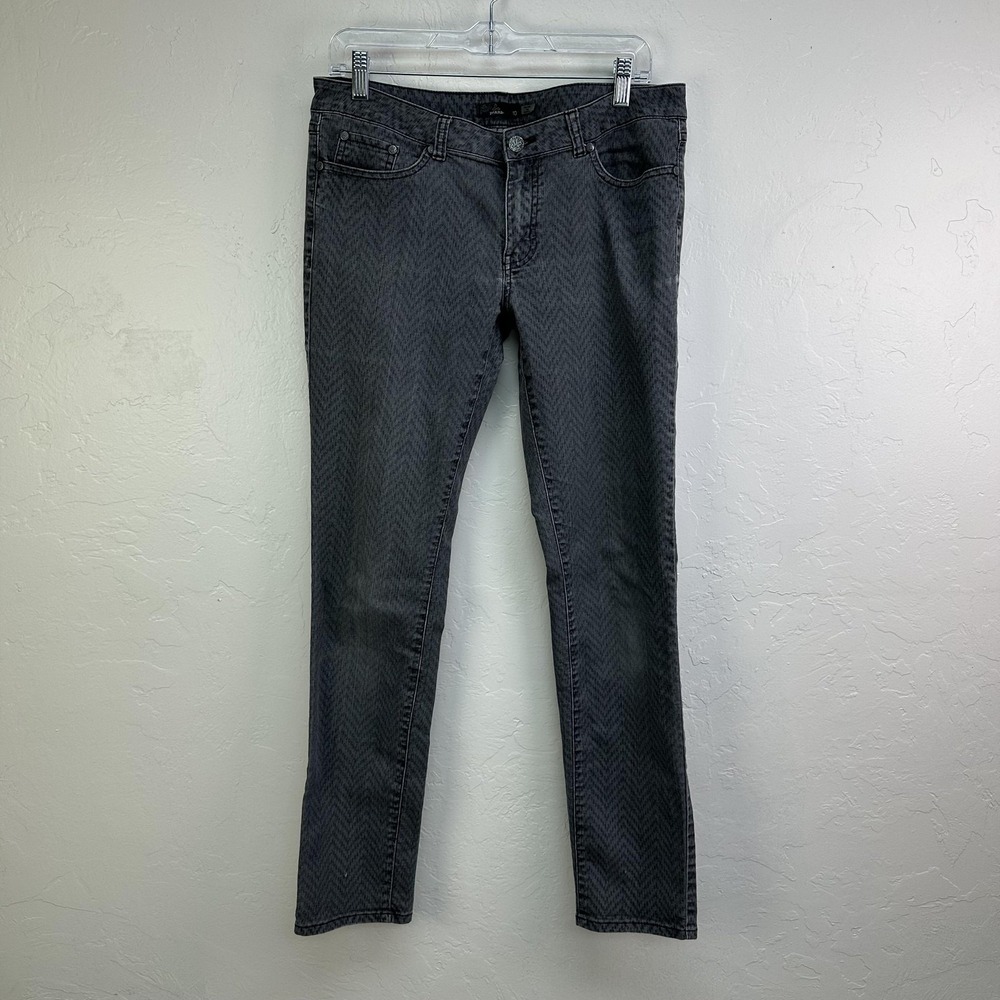 prAna Jeans Womens 10 Gray Kara Stretch Skinny Herringbone Chevron W4KARA112